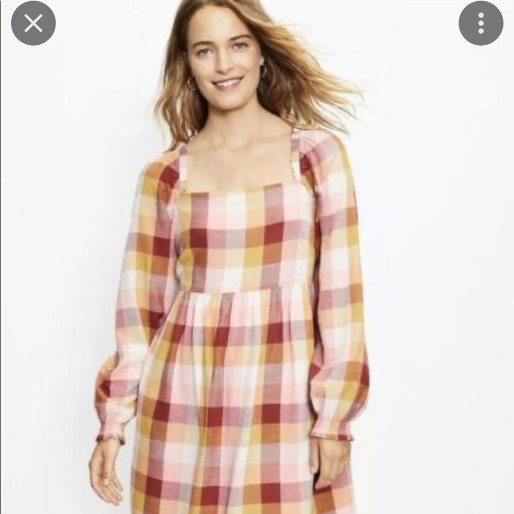 Loft Plaid Square Neck Babydoll Dress